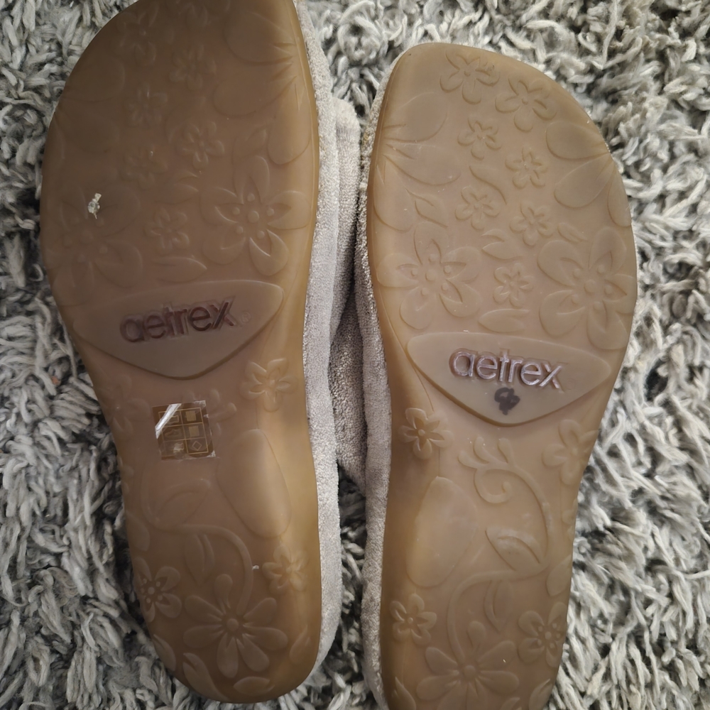 Aetrex Plush Crisscross Slide Slippers in Taupe - Picture 3 of 8
